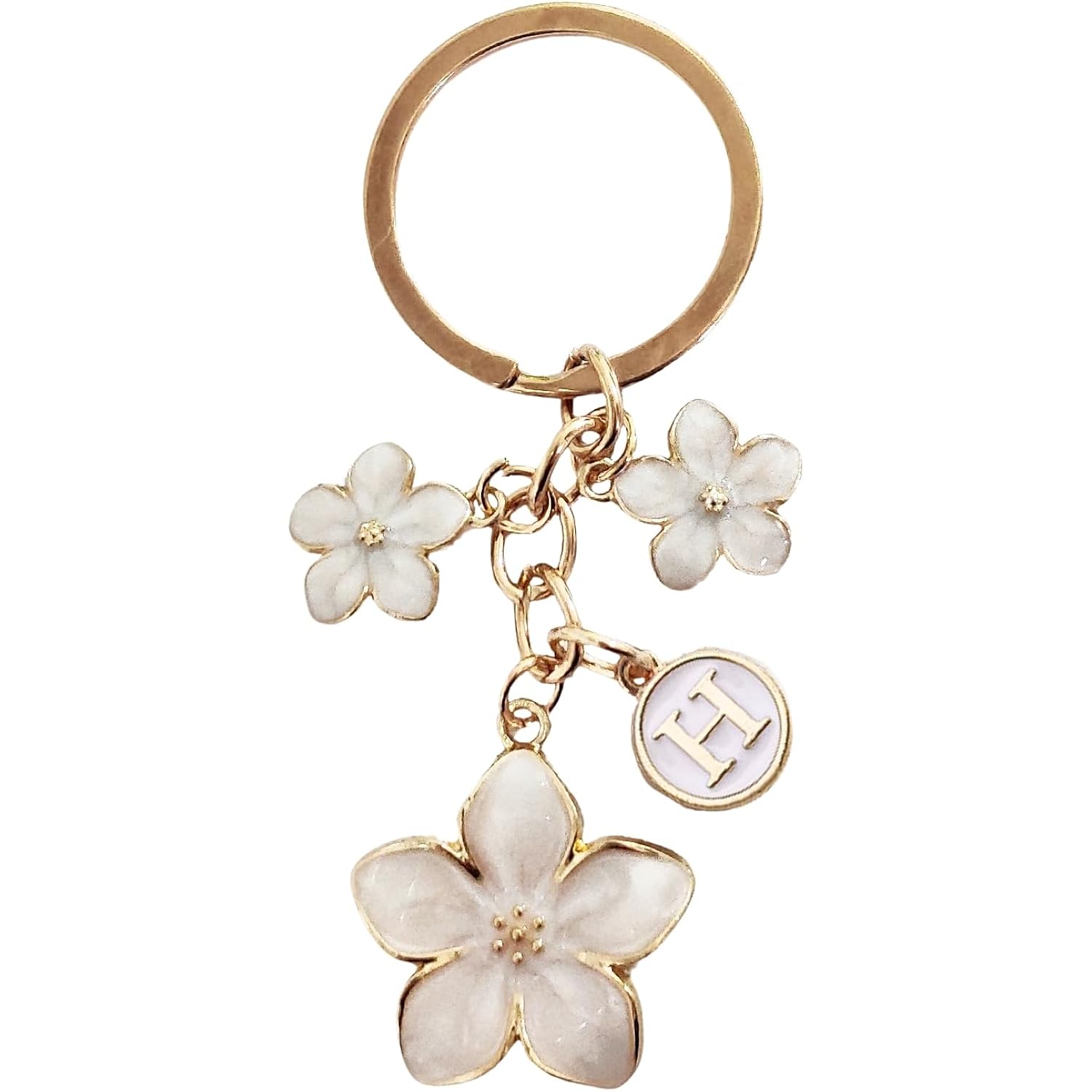 Pink/White/Black Cute Enamel Flower Initial Letter Bag Charms Keychain Aesthetic Accessory Keyring Purse Backpacks