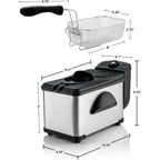 OVENTE Electric Deep Fryer 2 Liter Capacity, 1500 Watt Lid with Viewing Window and Odor Filter, Adjustable Temperature, Removable Frying Basket and Easy to Clean Stainless Steel Body, Silver FDM2201BR