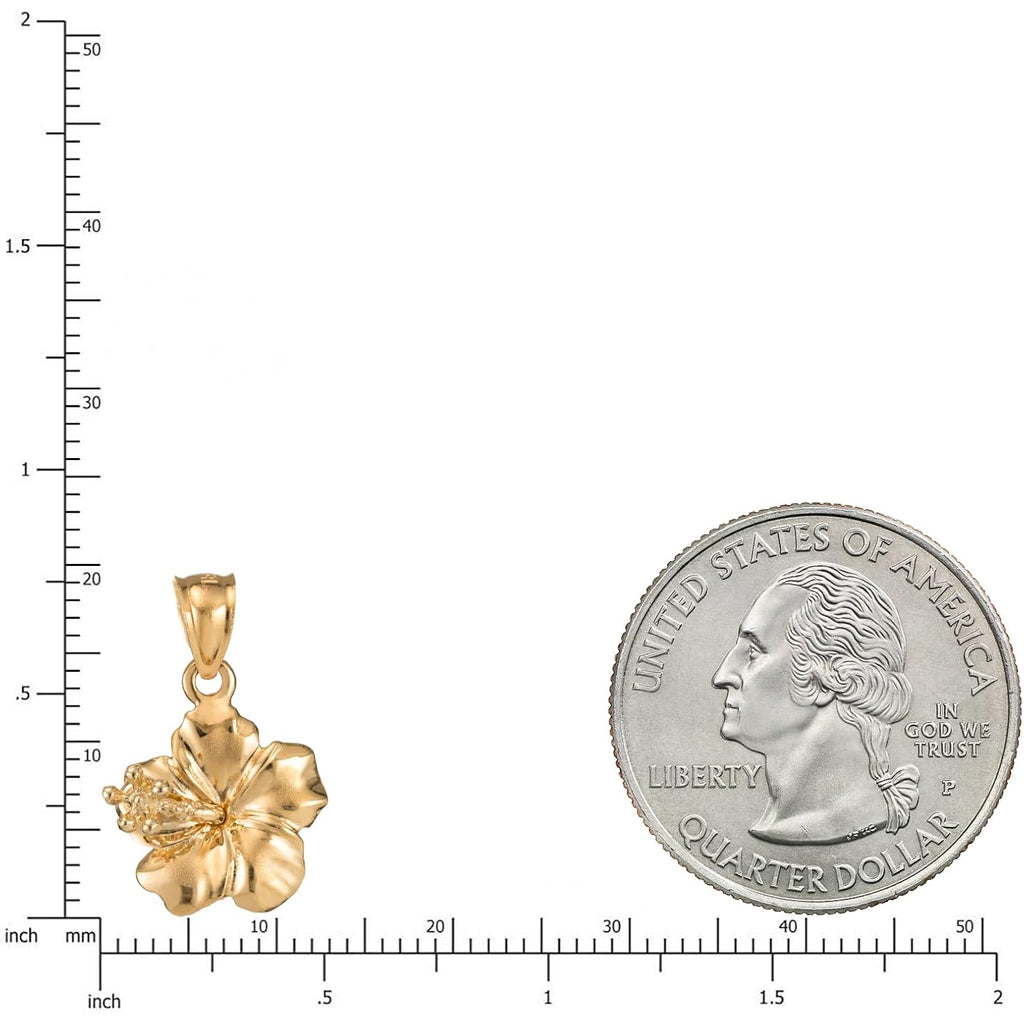 14K Solid Yellow Gold Hawaiian Hibiscus Flower Pendant Charm, For Mom Daughter Girlfriend, Nickle Free Hypoallergenic for Sensitive Skin, Gift Box Included