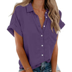 Beautife Button Down Shirts For Womens Short Sleeve Blouses V Neck Collared Casual Summer Tops With Pockets