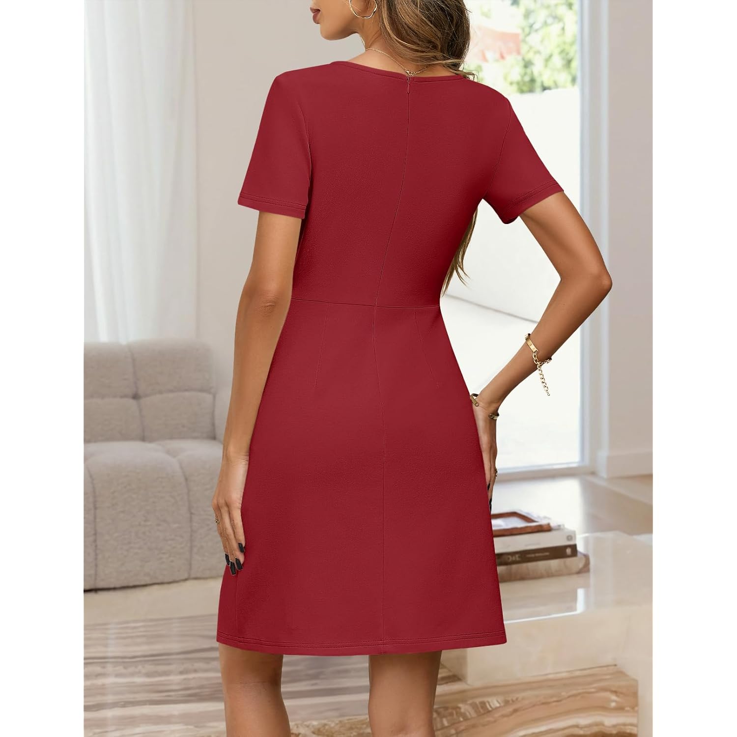 Women's Summer Short Sleeve Mini Dress 2026 Spring Elegant Business A Line Bodycon Work Graduation Short Dress