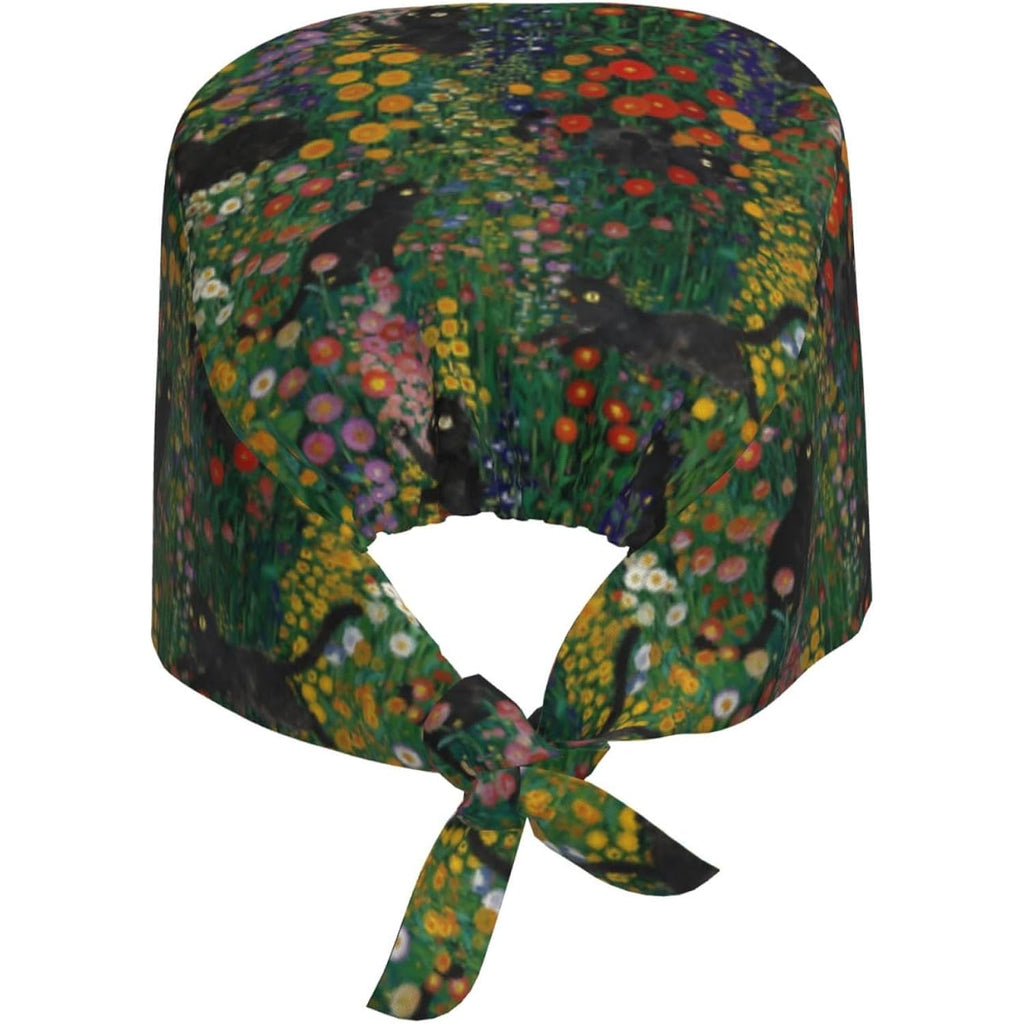 Unisex Adjustable Scrub Caps Elastic Surgical Cap for Men Women Nurse Working Cap with Sweatband Floral Cats