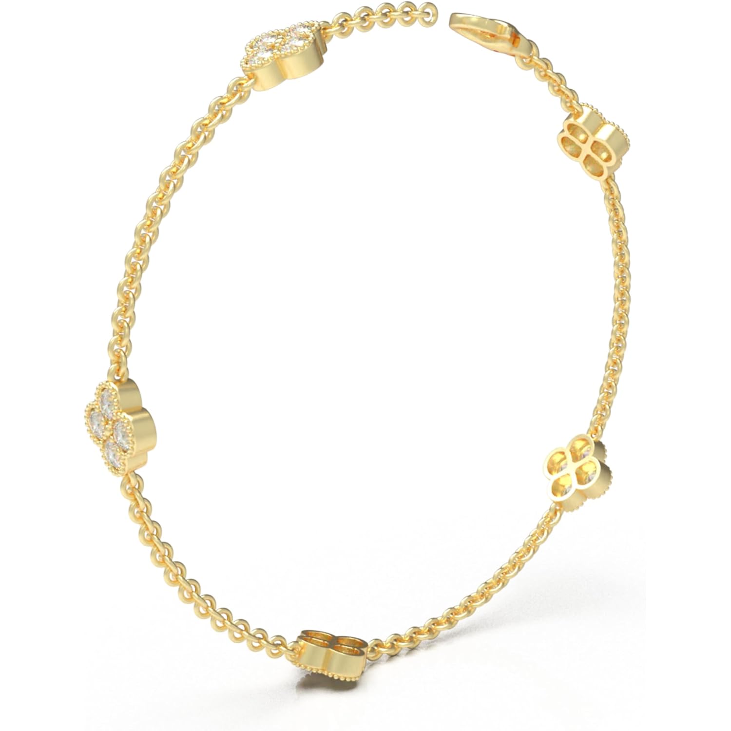 1-3ct Moissanite Four Leaf Clover Bracelet for Women - 925 Sterling Silver, Gold Plated & Rose Gold Plated Adjustable Lucky Gift