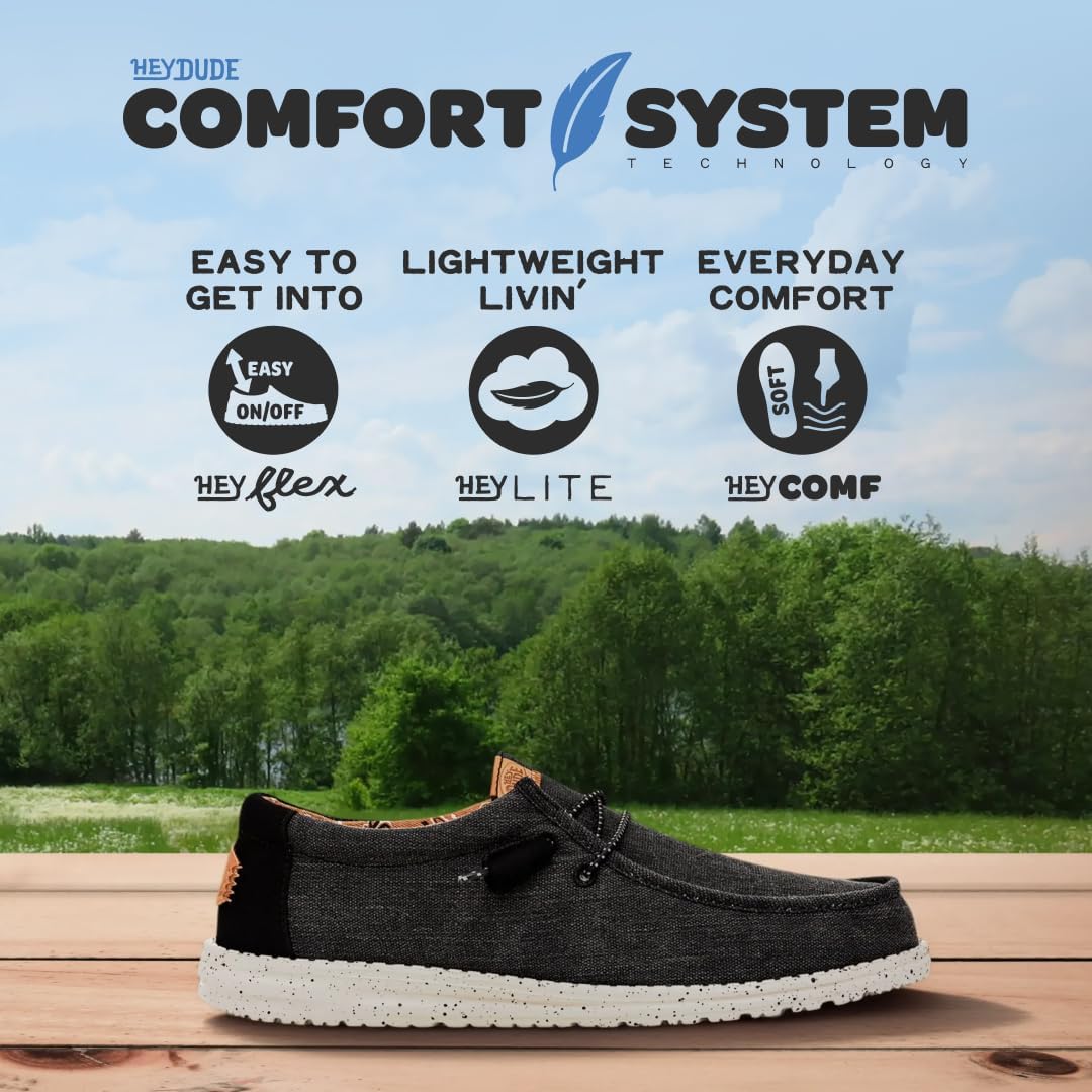Heydude Men'S Wally Washed Canvas, Men’S Shoes, Slip-On Loafers, Comfortable & Light-Weight