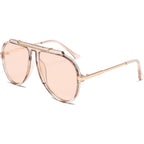 GUVIVI Oversized Aviator Sunglasses for Women Men 2026 70s Retro Gold Metal Sun Glasses Tangle Free Square Aviators Clear Frame - Champagne Lens