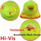 Glory Max High Visibility Reflective Work Safety Bucket Hat Cap Mesh Neck Flap Full Brim 1pc Green +1pc Orange