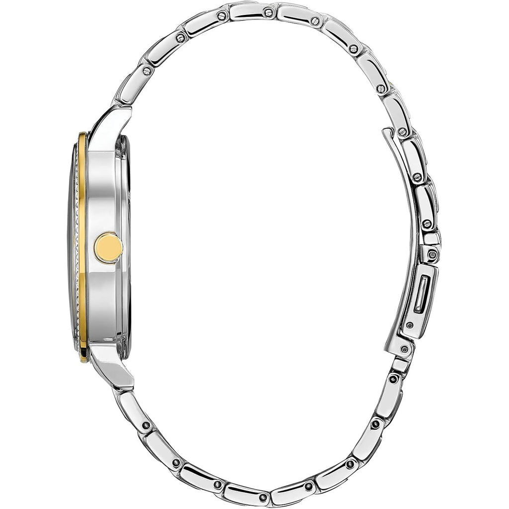 Citizen Eco-Drive Ladies' Mickey Mouse Crystal Watch, Two Tone Gold Stainless Steel, 3-Hand, 36Mm (Model: Fe7044-52W)
