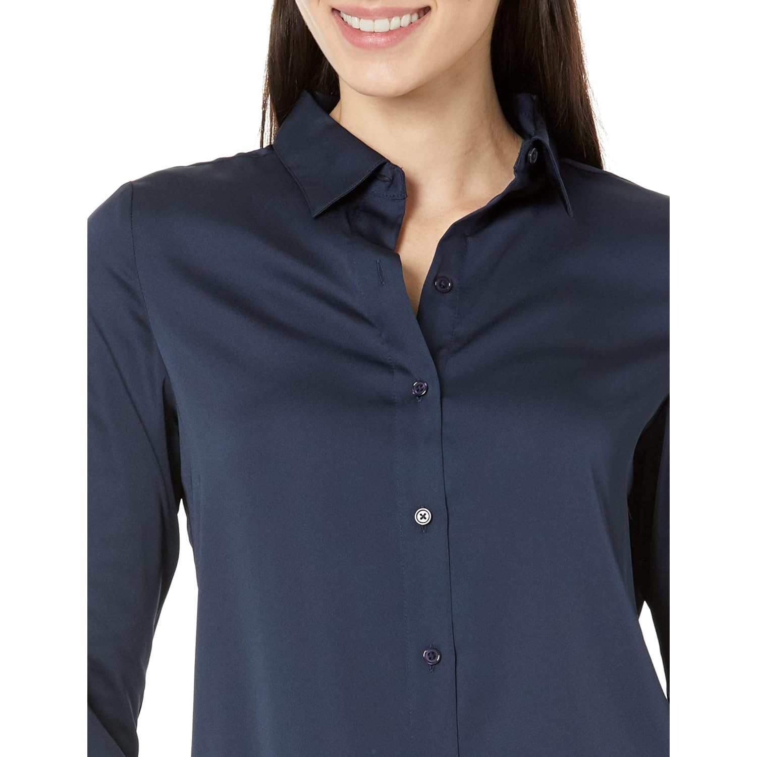 Women's Regular-Fit Long Sleeve Satin Button Down Blouse, Dressy Business Casual