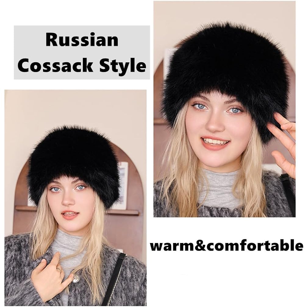 SIQITECHNO Unisex Faux Fur Russian Trapper Hat Furry Cossack Ushanka Style Warm Trooper Hat Winter Hunting Skiing Cap