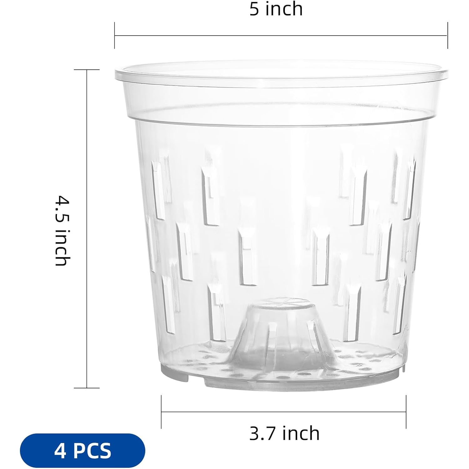 Truedays Orchid Pot – 4 Pack 5 Inch Clear Orchid Pots With Drainage Holes For Repotting – Ideal For Healthy Root Growth – Sturdy Plastic Plant Pot For Indoor & Outdoor Plants