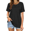 Summer Tops for Women Short Sleeve Crewneck Tshirts Side Split Loose Fit Tunic Shirts
