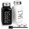 2 Pack Salt And Pepper Shakers Set, Glass Shaker With Stainless Steel Lid, Modern And Cute Farmhouse (Black And White)