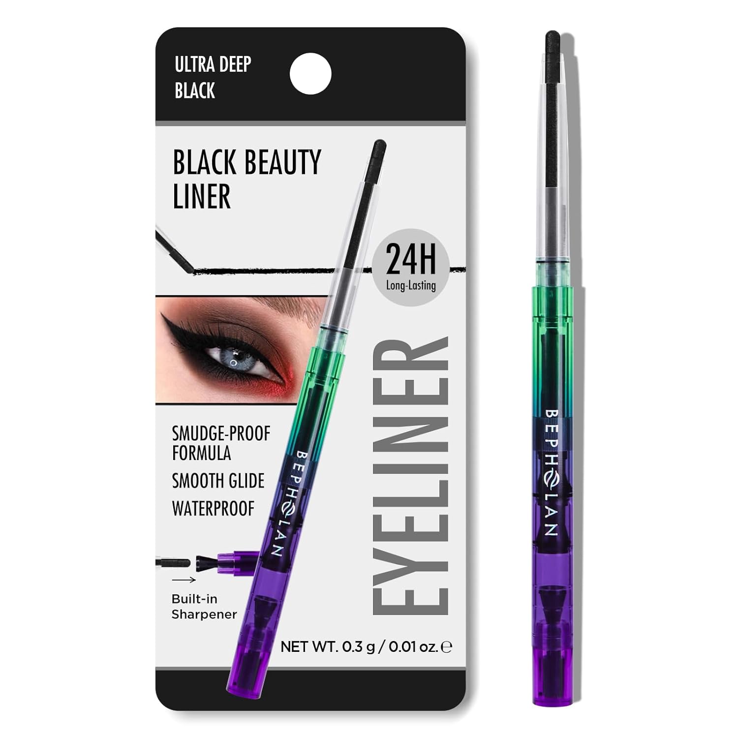 BEPHOLAN Black Gel Eyeliner Pencil, Waterproof Smudge Proof Eyeliner Long-Lasting Matte Eye Liner Retractable with Built-in Sharpener for Waterline & Daily Makeup (BLACK)