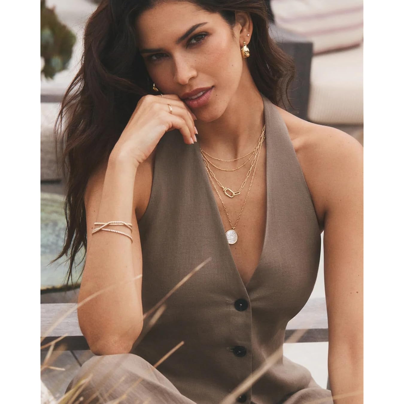 gorjana - Sunset Etched Necklace 19"-21" - 18k Gold-Plated - Mother of Pearl Pendant, Adjustable Chain - Layering Necklaces - Ideal Gifting Packaging