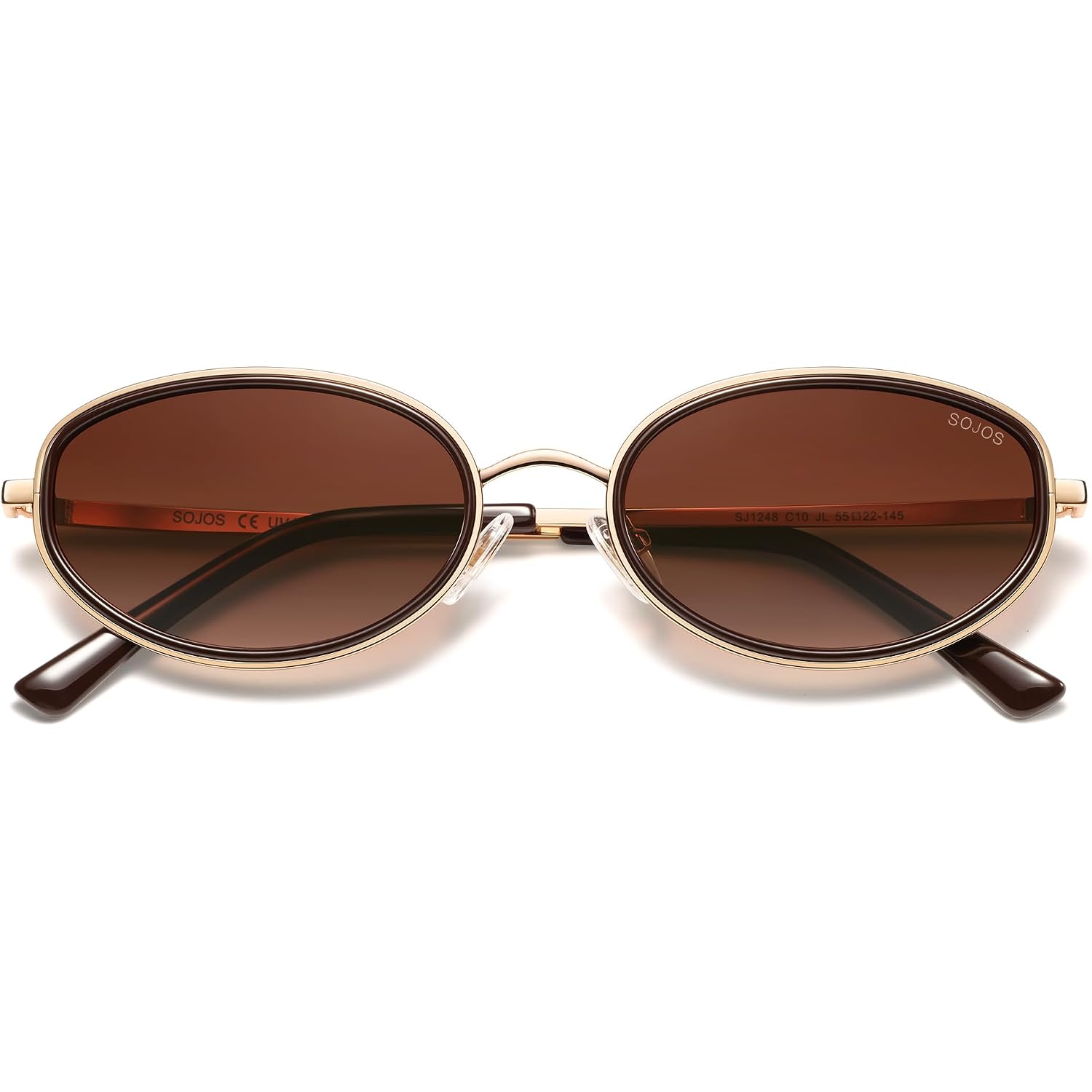 SOJOS Trendy Oval Polarized Sunglasses for Women Men, 80s 90s Chic Retro Vintage Sunnies SJ1248 Dark Brown/Reddish Brown