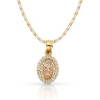 14K Yellow Gold Our Lady of Guadalupe Cubic Zirconia CZ Charm Pendant with 1.5mm Valentino Chain Necklace