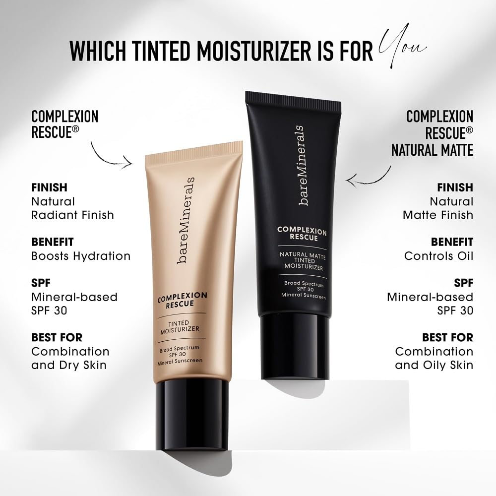 bareMinerals Complexion Rescue Tinted Moisturizer with SPF 30, Hydrating Tinted Mineral Sunscreen with Hyaluronic Acid, Sheer-to-Light Coverage, Multi-tasking, Skincare Infused Makeup