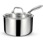 Ewfen 3 Ply Stainless Steel Saucepan With Lid, 3 Quart Multipurpose Cooking Pot, Stay-Cool Handle, Induction Oven Dishwasher Safe, 3 Qt