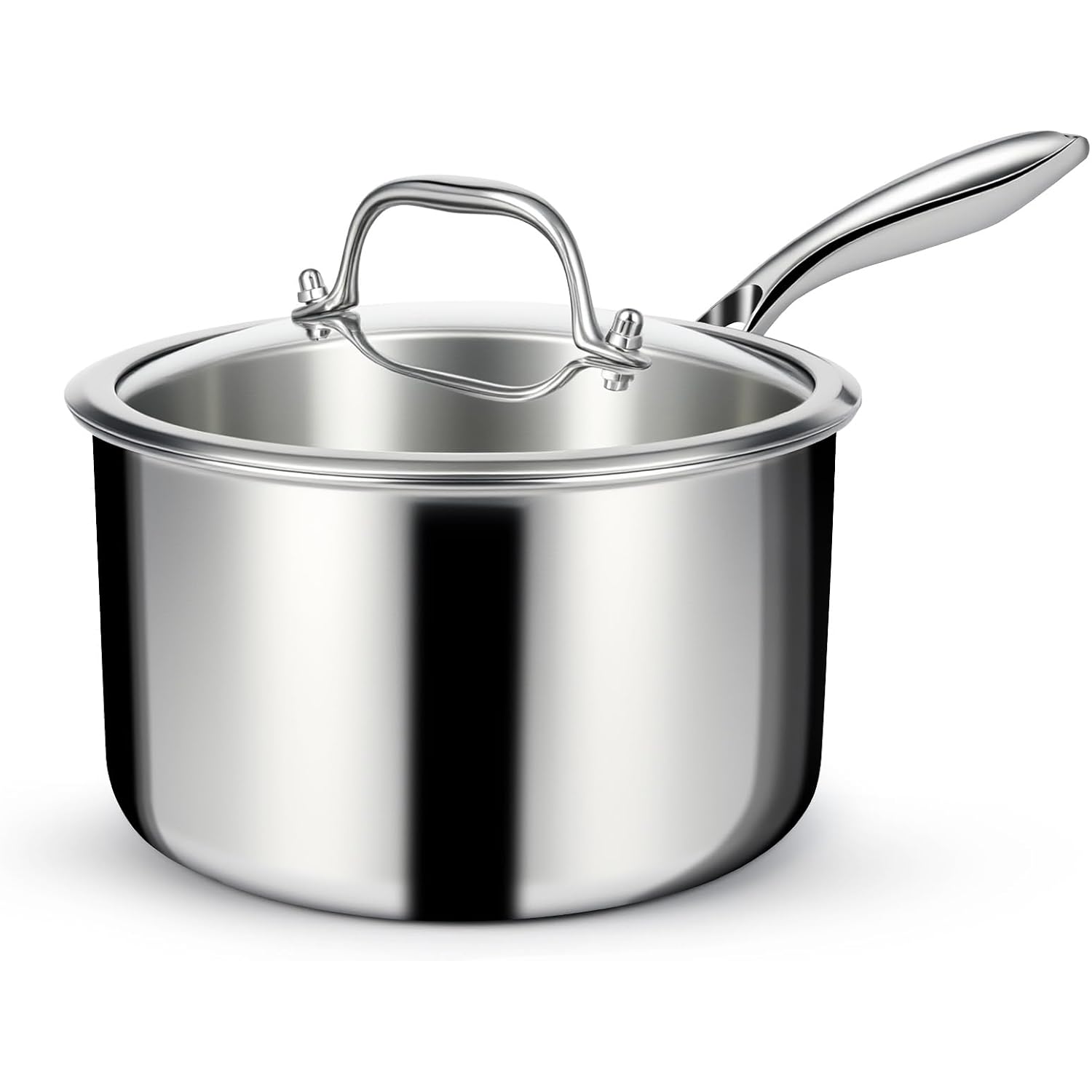 Ewfen 3 Ply Stainless Steel Saucepan With Lid, 3 Quart Multipurpose Cooking Pot, Stay-Cool Handle, Induction Oven Dishwasher Safe, 3 Qt