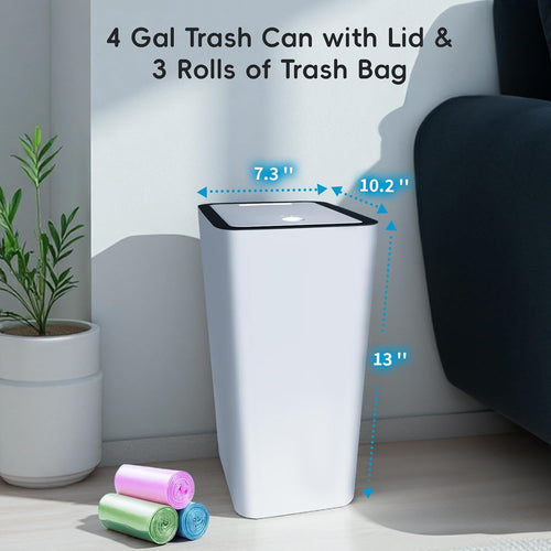 4 Gallon Trash Can 3 Packs, Bedroom Trash Can With Lid & Trash Bags | Small Garbage Can Press-Top For Dog & Child Proof, Oder Seal, Waste Basket For Bedroom, Office, Living Room, Bathroom (Multi)