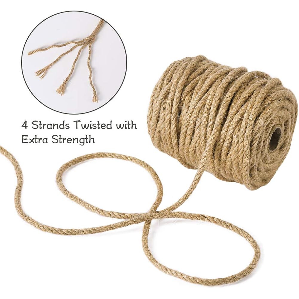 Tenn Well 5Mm Jute Rope, 100 Feet 4Ply Twisted Heavy Duty And Thick | Twine Rope For Gardening, Crafting, Bundling, Cat Scratching Post, Home Decor, Christmas Decorations