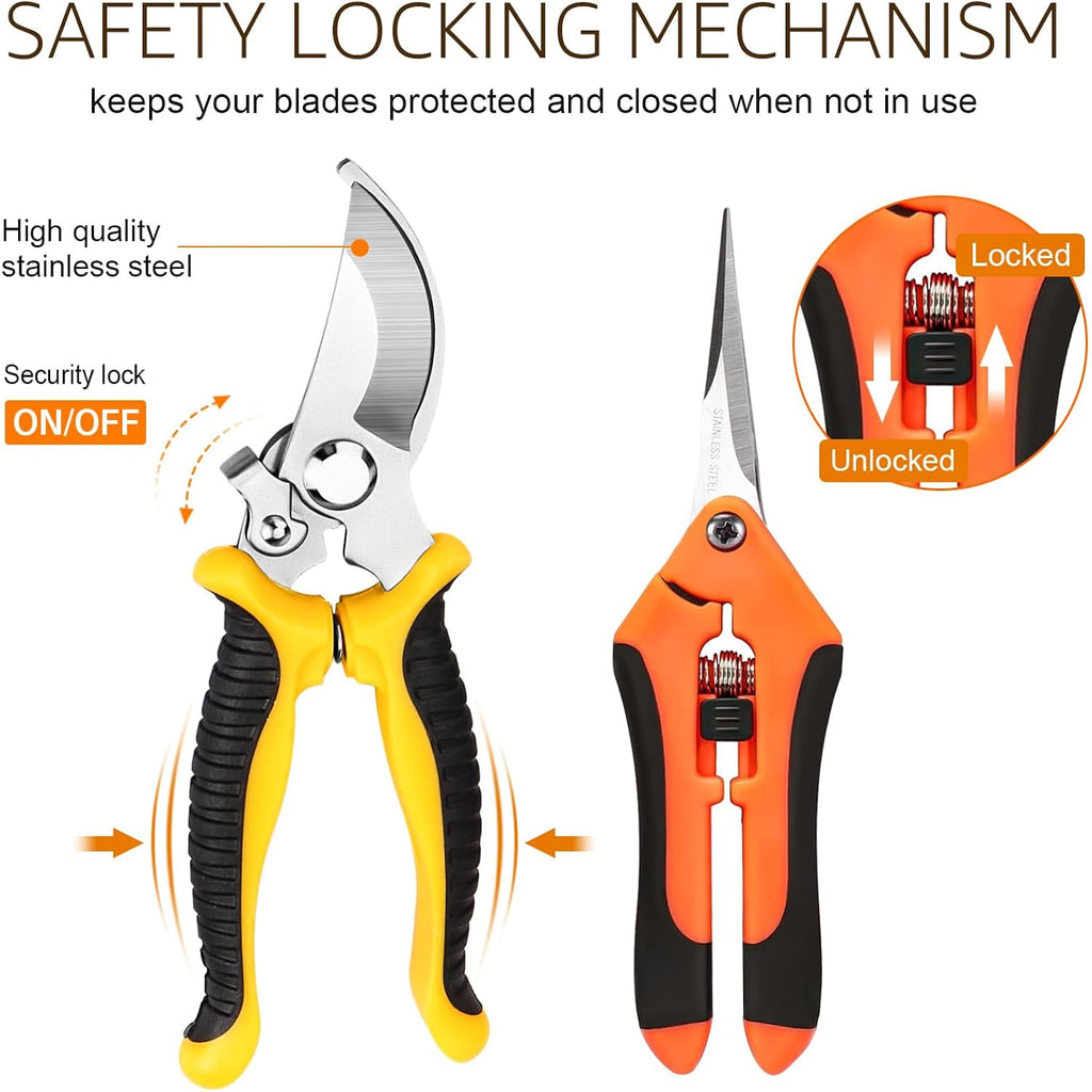 3 Pack Garden Pruning Shears Stainless Steel Blades Handheld Pruners Set With Gardening Gloves