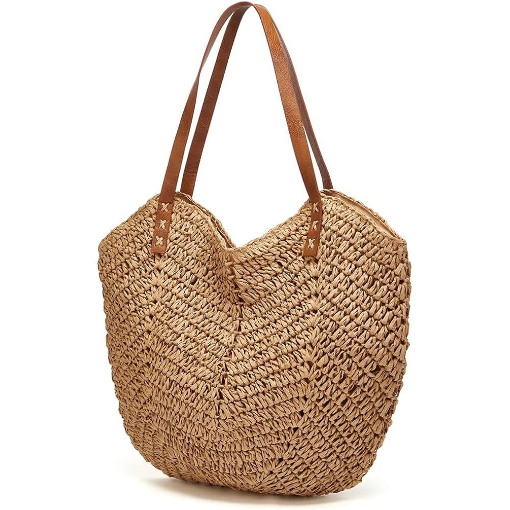 Summer Casual Straw Tote Bag Large Capacity Woven Shoulder Handbag For Summer Beach Vocation