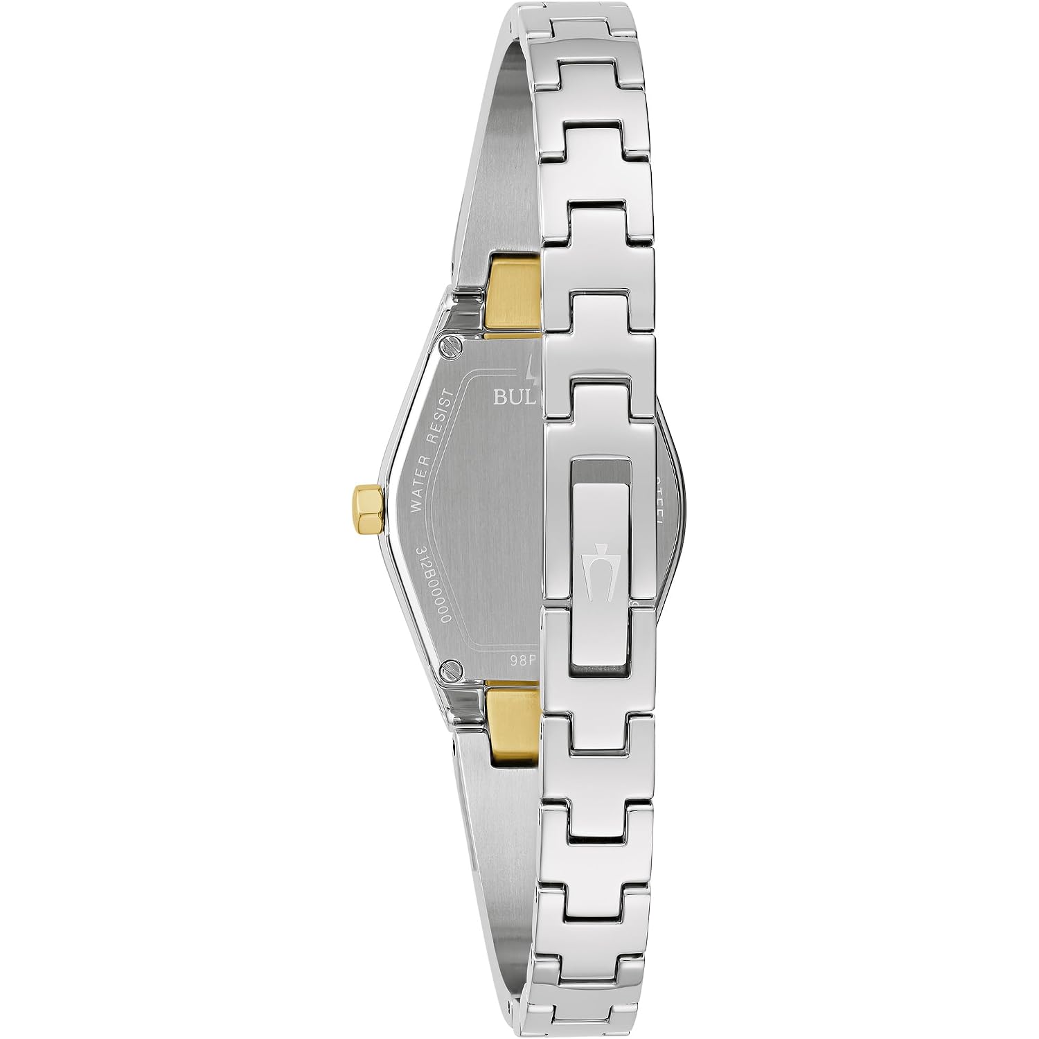 Bulova Ladies Modern Gemini Diamond Silver And Gold Stainless Steel Watch,Tonneau Shape Blue Dial, Model: 98P218