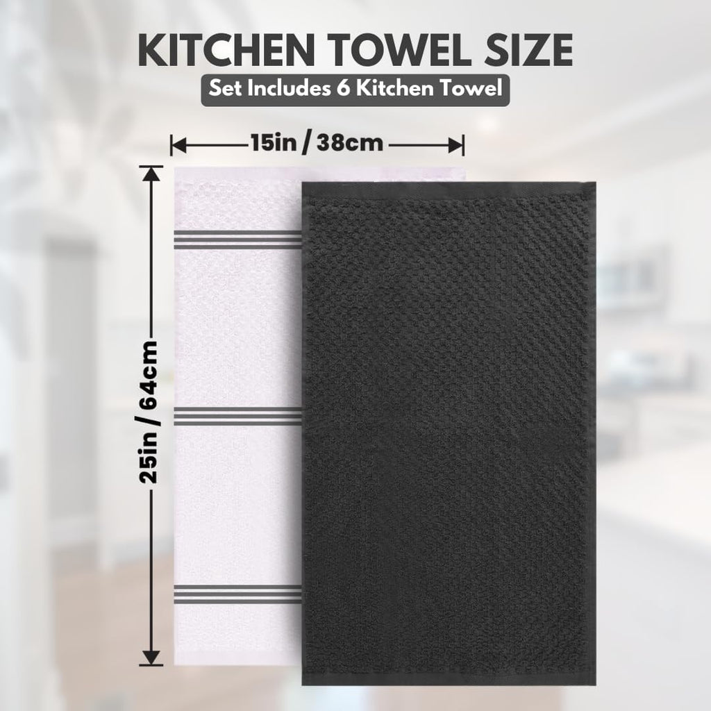 Infinitee Xclusives 100% Cotton Kitchen Towels - 15x25 Inch Ultra Soft Tea Towel, Super Absorbent Terry Dish Towels for Kitchen Linens |Grey|