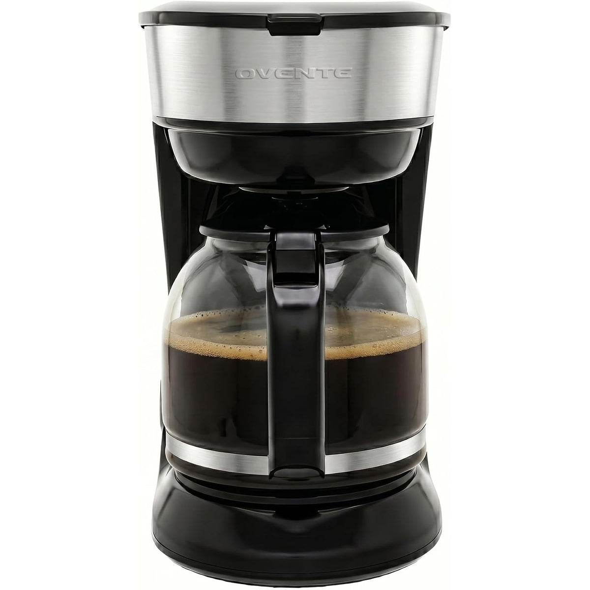 Ovente 12-Cup Drip Coffee Maker With Borosilicate Glass Carafe, One-Touch Operation Machine, Anti-Drip System, Reusable Filter And Clear View Water Level Gauge, Ideal For Home Or Office, Black Cm412B