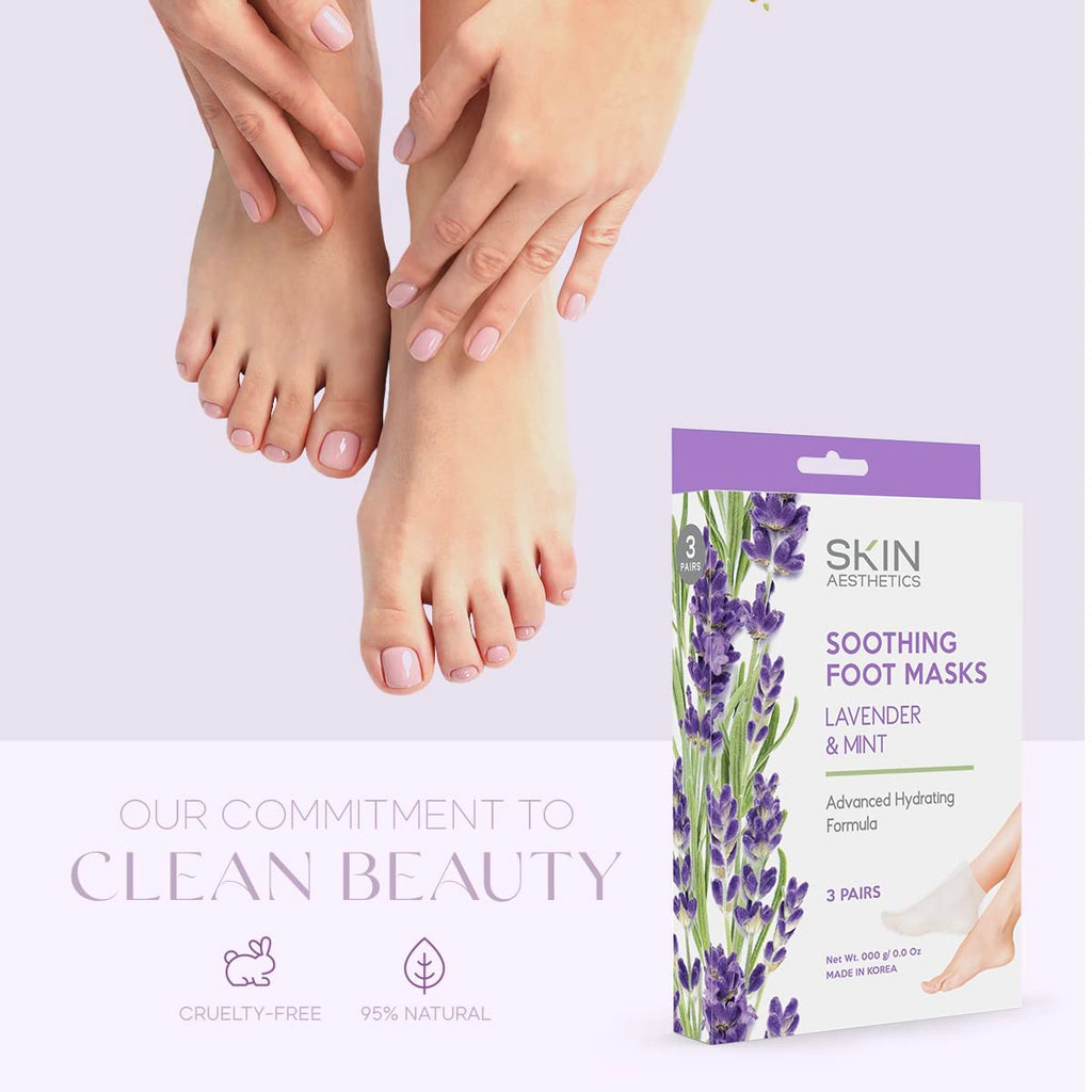 Skin Aesthetics Lavender & Mint Foot Masks - Repairs & Softens Cracked Feet, Hydrating & Exfoliating - Dermatologist Tested Korean Skincare - Clean Beauty, Natural Ingredients, Cruelty-Free - 3 Pairs