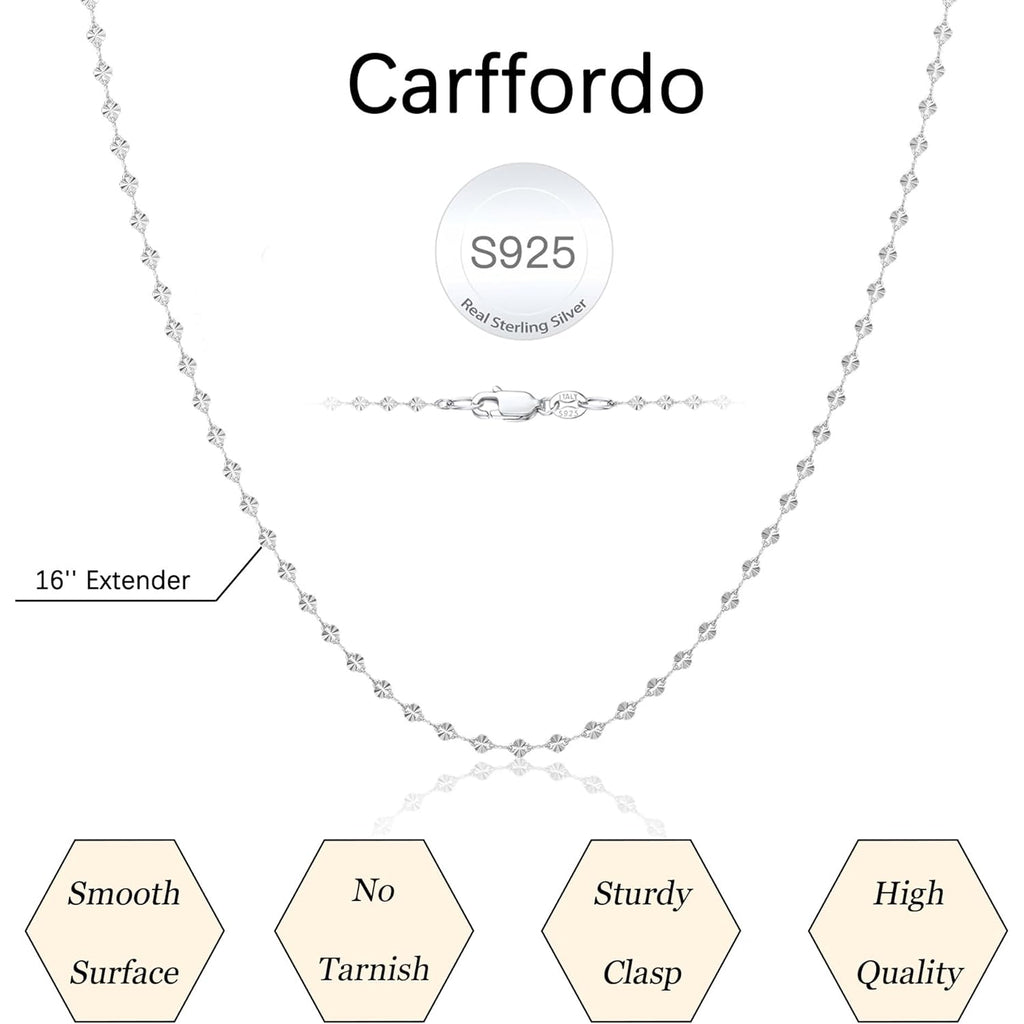 Carffordo Mothers Day Gifts 925 Sterling Silver Chain Necklace Link Chain Necklace for Women Simple Dainty 16K Gold Plated Necklace for Women Minimalist Waterproof Silver Necklace Trendy Jewelry Gifts