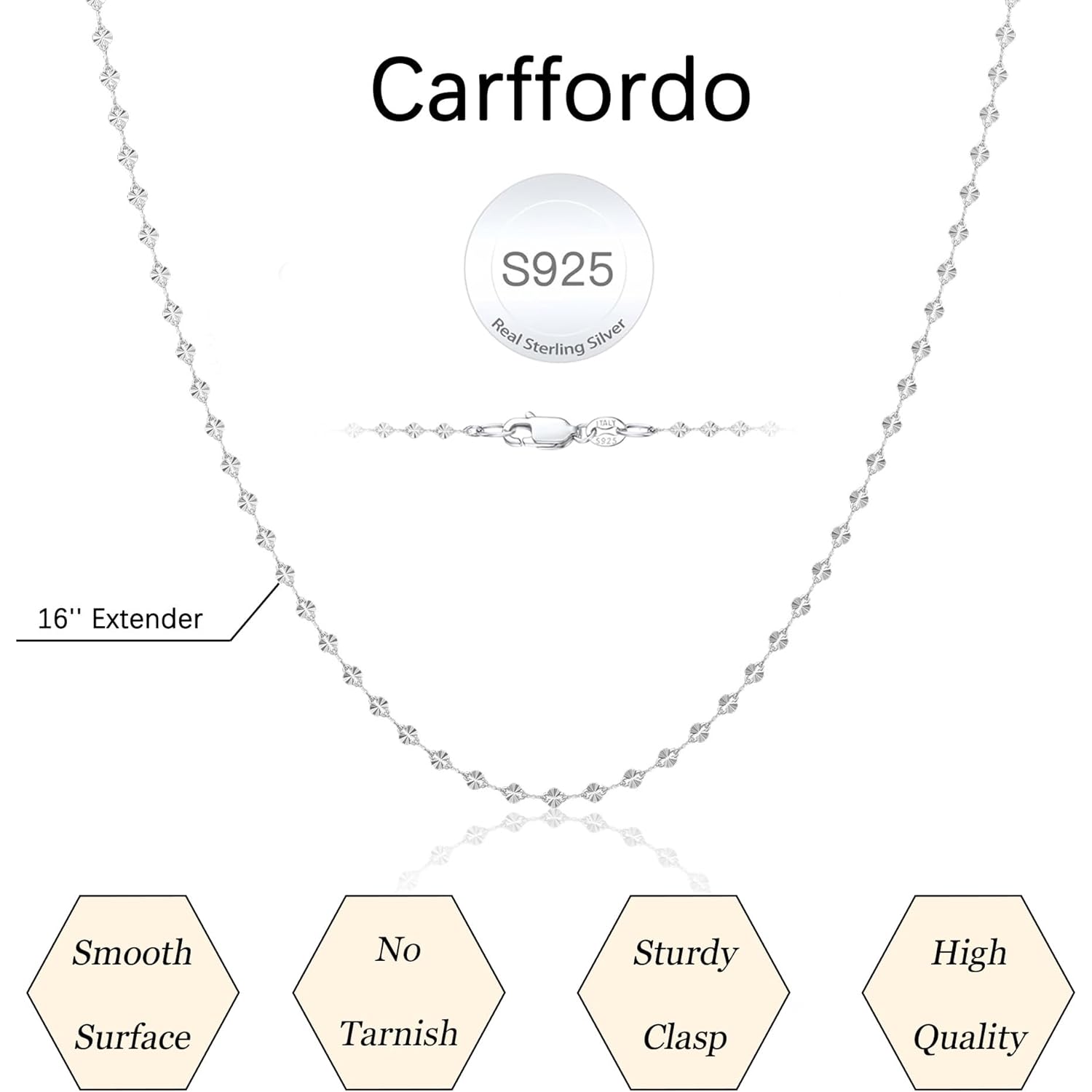 Carffordo Mothers Day Gifts 925 Sterling Silver Chain Necklace Link Chain Necklace for Women Simple Dainty 16K Gold Plated Necklace for Women Minimalist Waterproof Silver Necklace Trendy Jewelry Gifts