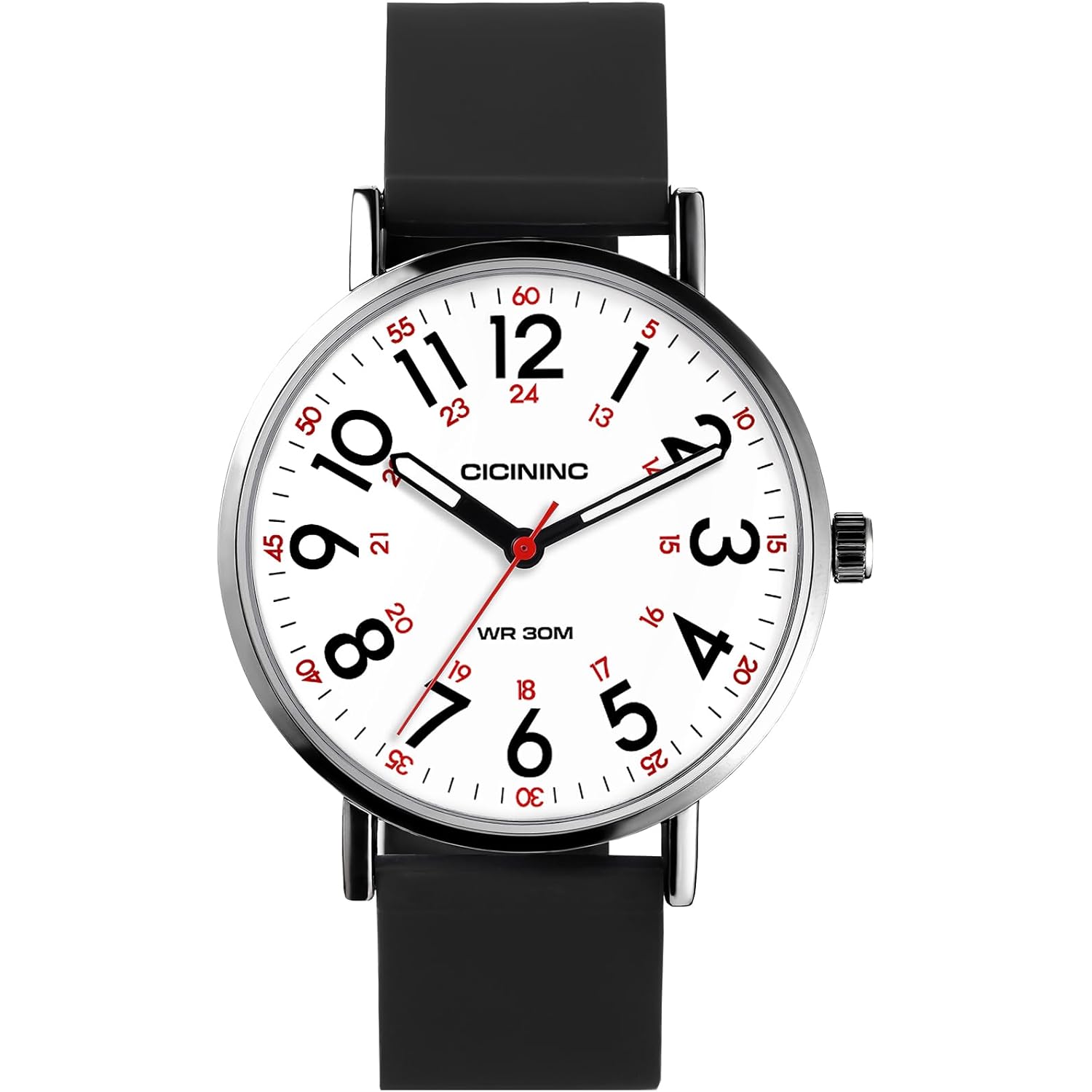 Watch with Second Hand Nursing for Women, Analog Watches for Nurses, 12/24 Hour Military Time, Easy Read Dial, Colorful Silicone Band
