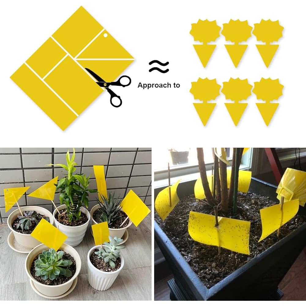 Kensizer 20-Pack Fruit Fly Trap, Yellow Sticky Gnat Traps, 6X8 In | For Indoor/Outdoor, Flying Plant Insect Killer, Fungus Gnats, Whiteflies, Aphids, Leaf Miners, Twist Ties Included