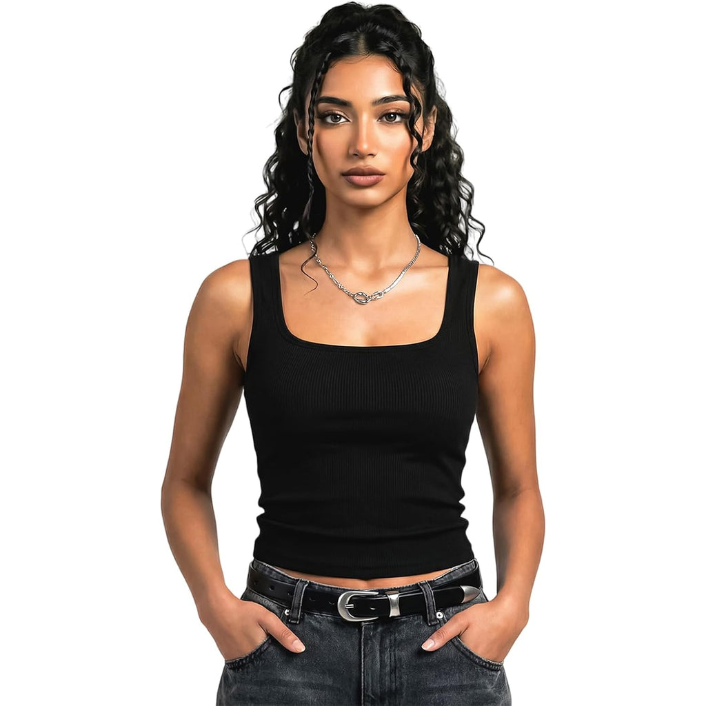 Women's 2 Pack Summer Square Neck Tank Tops Workout Cropped Ribbed Summer Camisole Sleeveless Clothes 2025