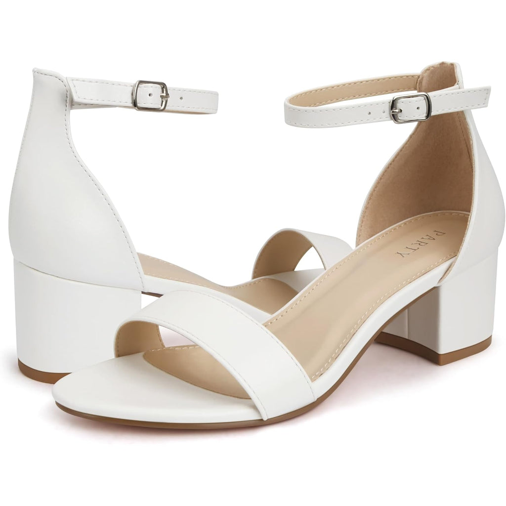 Party Women'S Open Toe Ankle Strap Low Block Chunky Heels Sandals