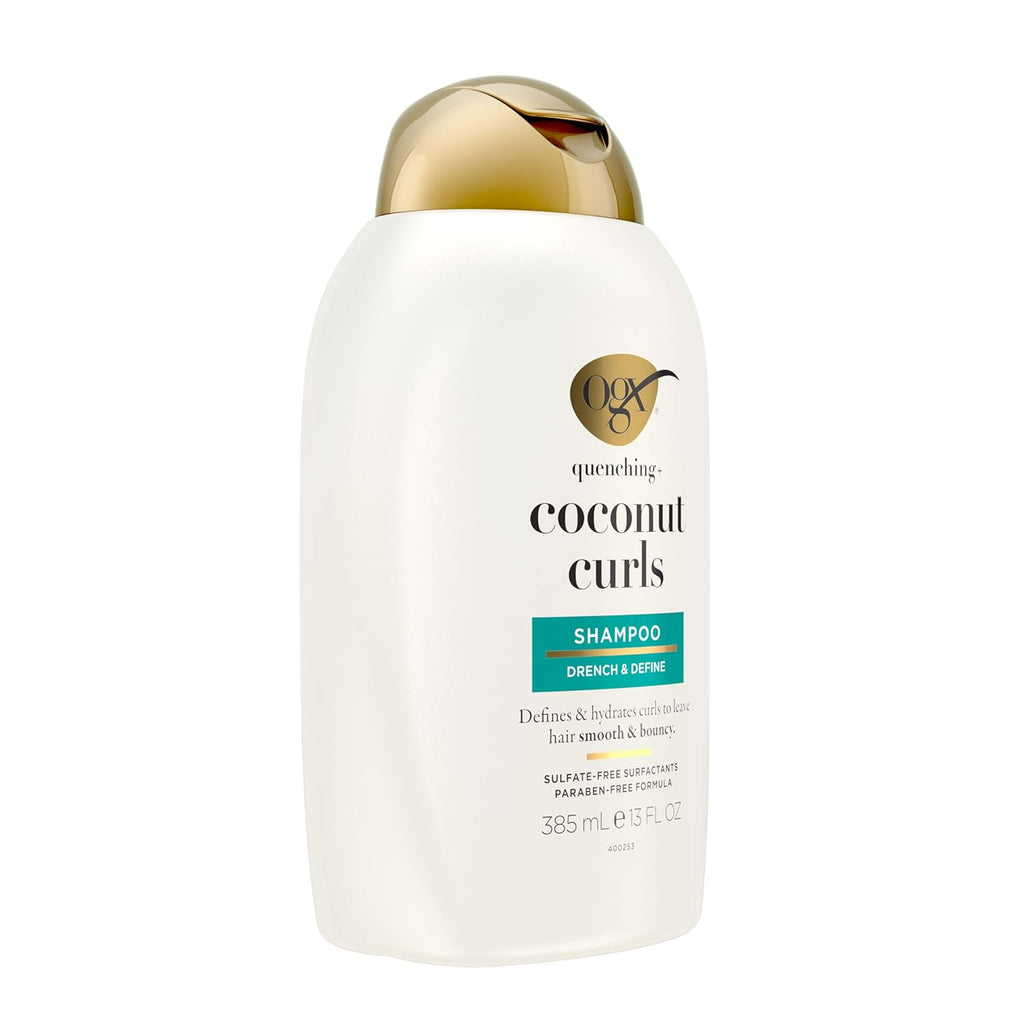 OGX Quenching + Coconut, Curl-Defining Shampoo, Hydrating & Nourishing Curly Hair Shampoo with Coconut Oil, Citrus Oil & Honey, Paraben, Sulfate-Free Surfactants, 13 floz