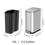Ksskss 2.6 Gallon Slim Bathroom Trash Can With Soft Close Lid, 10L Stainless Steel Garbage Can With Removable Liner Bucket, For Narrow Spaces,Bathroom, Bedroom (Silver)