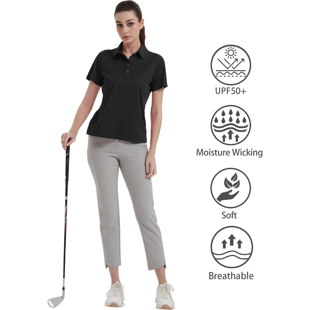 Women'S Polo Shirts Upf 50+ Casual Work Quick Dry 4 Buttons Short Sleeve Collared Golf Shirt Xs-4Xl