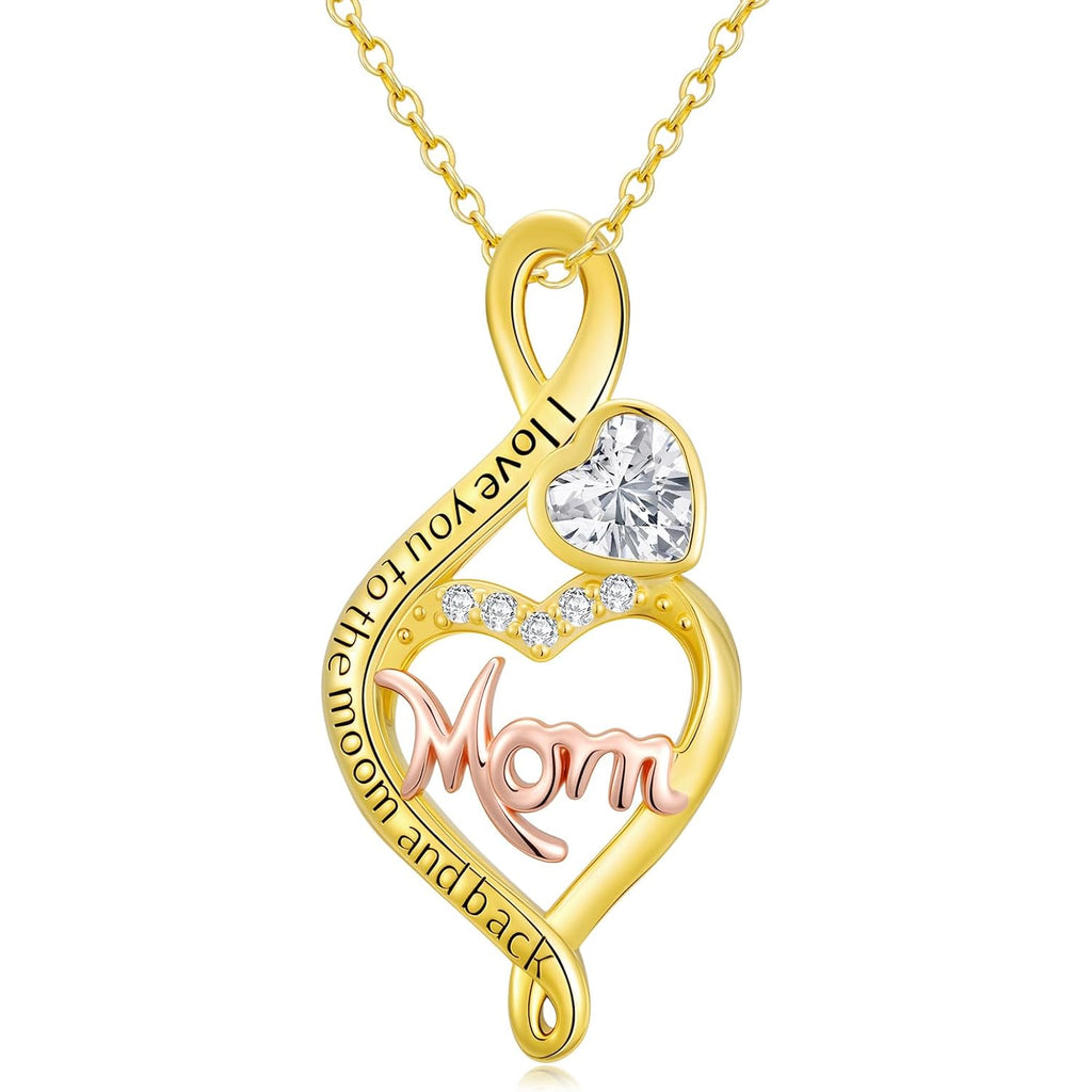 14K Solid Gold Mom Heart Pendant for Women Gold Heart Mom Necklaces with a S925 Sterling Silver Chain Mother's Day Anniversary Birthday Gifts Jewelry for Mom Her Wife Grandma