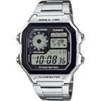 Casio Ae1200Wh Series | Men’S Digital Watch | 100M Wr | Multi Alarms | 100 Sec Stopwatch | Countdown Timer | World Map For World Time | Led Light | Lc Analog Display | 10 Year Battery