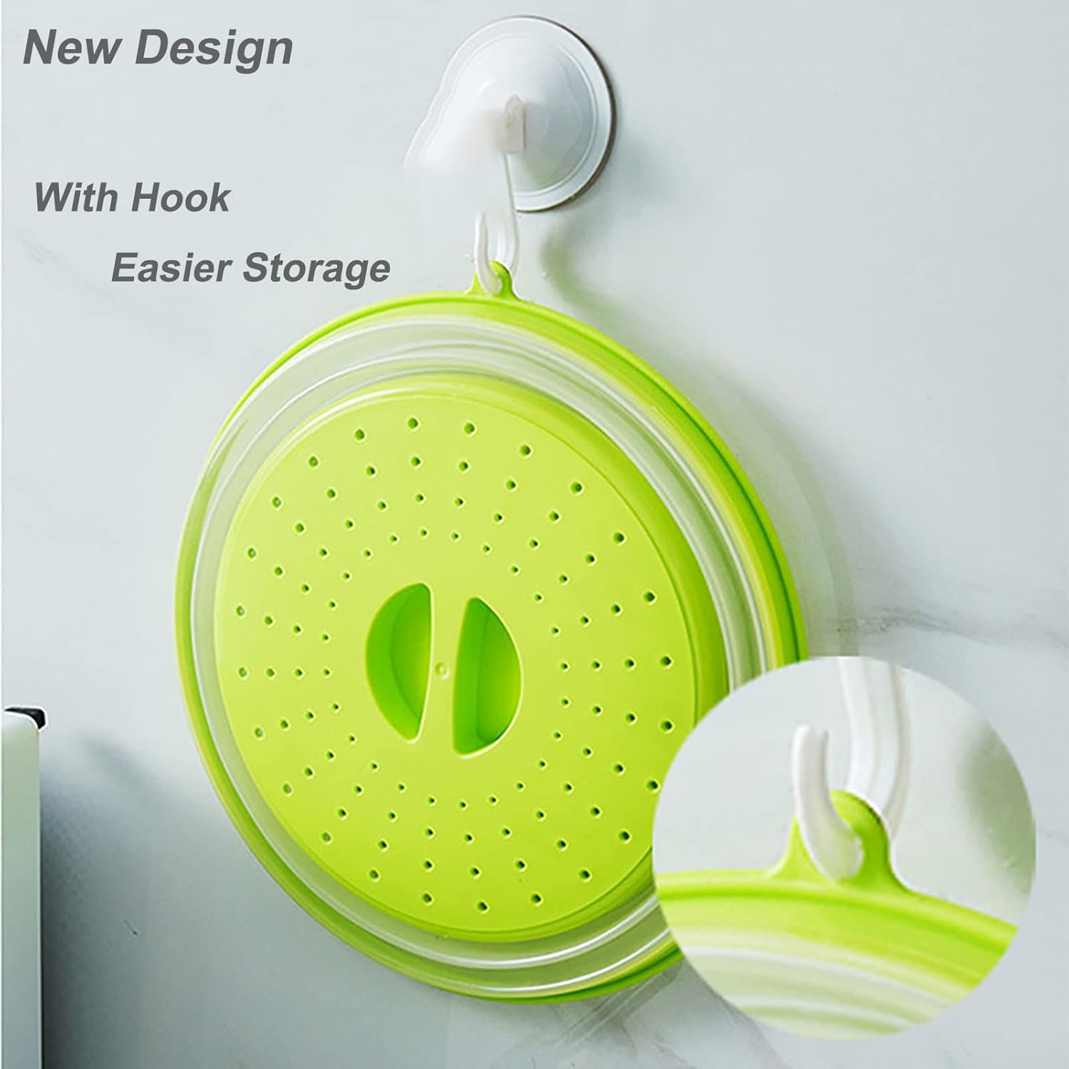 Upgraded Collapsible Microwave Lid, Vented Microwave Splatter Cover, 10.5 inches Plate Cover with Hook Hole, Vegetable Fruit Colander Multi-function Kitchen Gadget, BPA Free, Dishwasher Safe