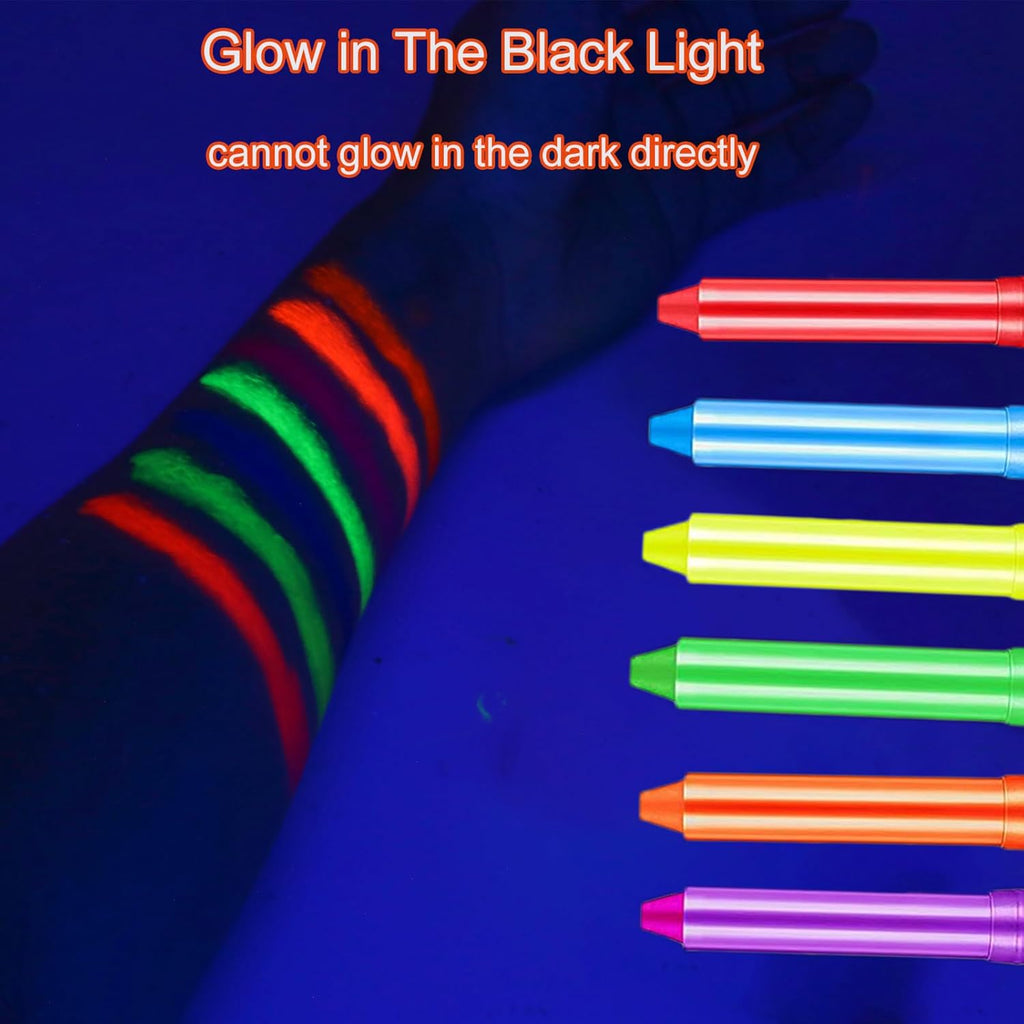 12 Pieces Glow Blacklight Face & Body Paint Makeup, Glow in The Dark Face Painting Kit Neon Paint Sticks for Adult Halloween Glow Party