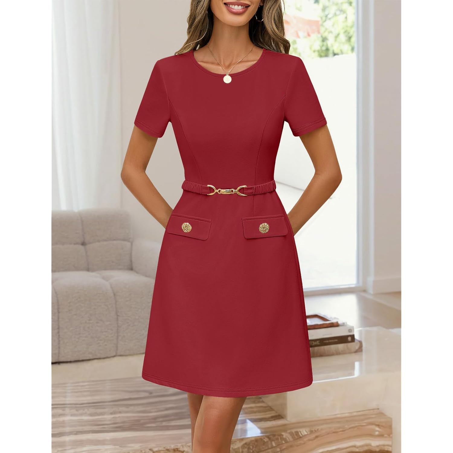 Women's Summer Short Sleeve Mini Dress 2026 Spring Elegant Business A Line Bodycon Work Graduation Short Dress