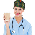 Unisex Adjustable Scrub Caps Elastic Surgical Cap for Men Women Nurse Working Cap with Sweatband Floral Cats