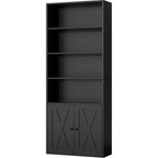 Shintenchi Bookshelf, Industrial Bookshelves And Bookcases With Doors Floor Standing 6 Shelf Display Storage Shelves 70.9 Inches Tall Bookcase For Home Office, Living Room (Black)