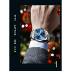 Olevs Watch For Men Diamond Business Dress Analog Quartz Stainless Steel Waterproof Luminous Date Two Tone Luxury Casual Wrist Watch Blue
