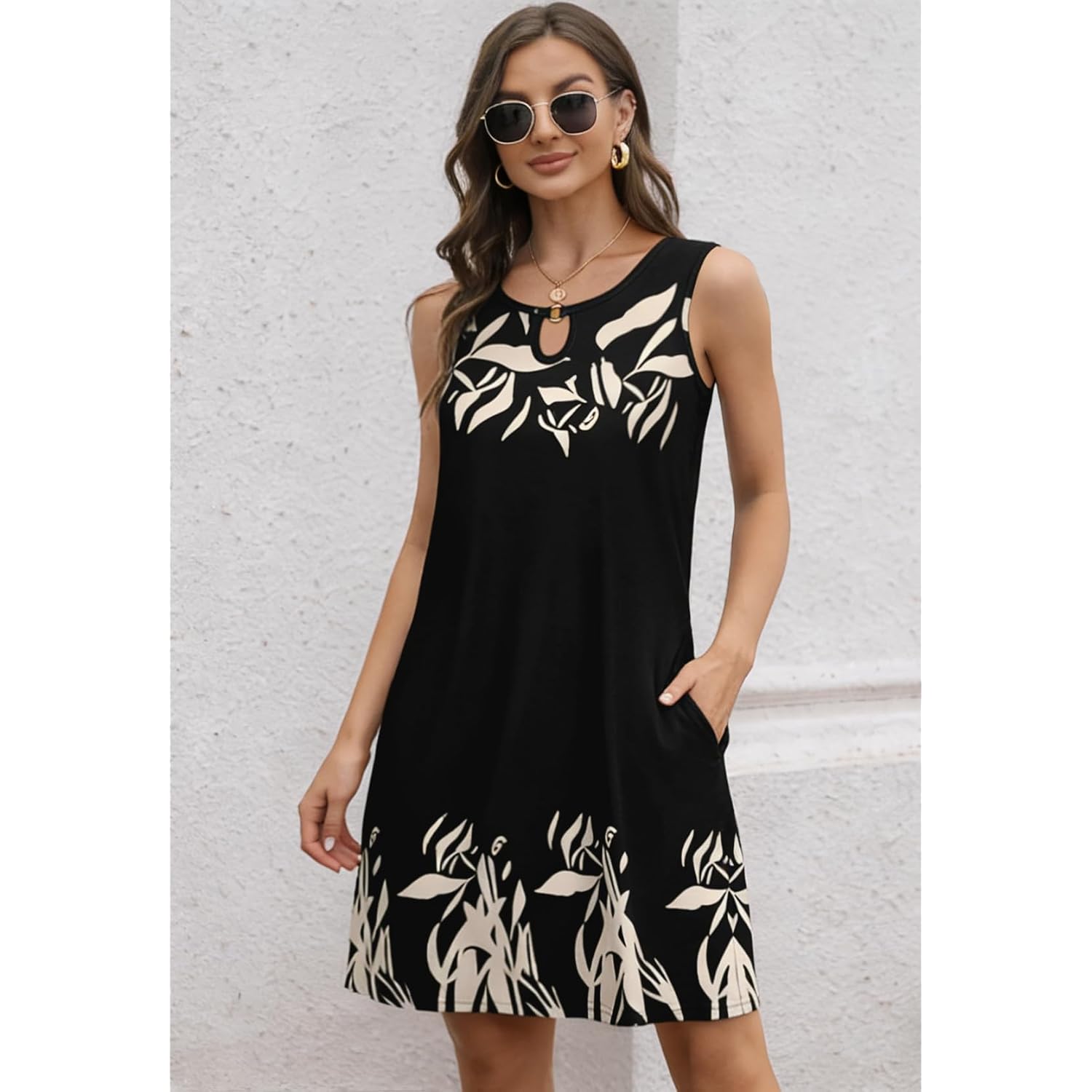 Summer Dresses For Women 2026 Casual Sleeveless Sundress Floral Loose Fit Beach Cover Up With Pocket