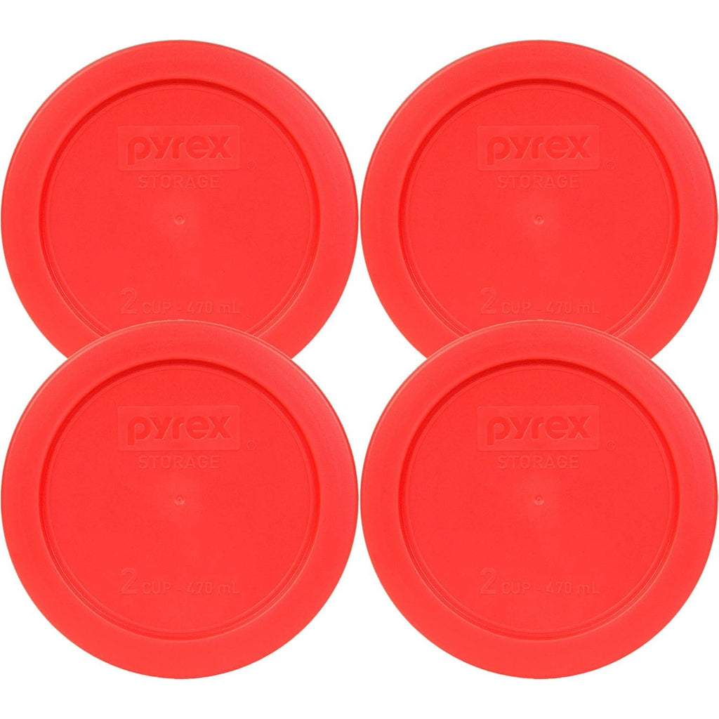 Pyrex 7200-Pc 2-Cup Red Food Storage Lid (4-Pack) - Made In Usa | Bpa-Free Plastic | Round Shape | Designed For 7200 Glass Bowl | Dishwasher Safe | Resists Stains And Odors